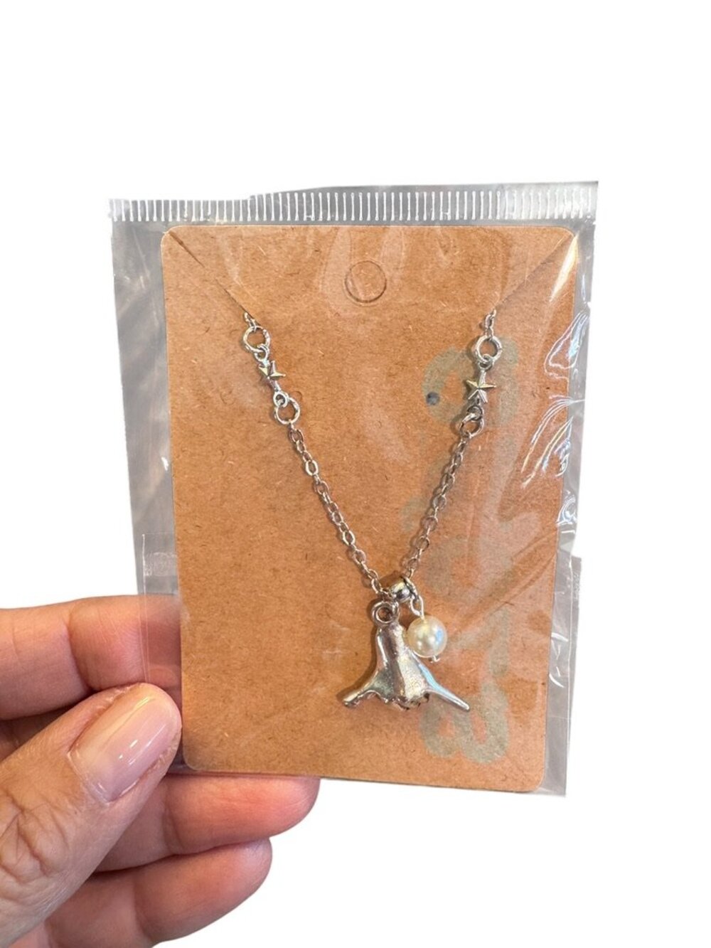 Shaka Hawaiian silver tone necklace with faux pearl New in package